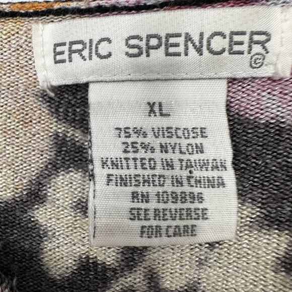 Eric Spencer Sweater Womens XL Black Floral Print Hooded Zip Up Pullover Cottage - Picture 6 of 10